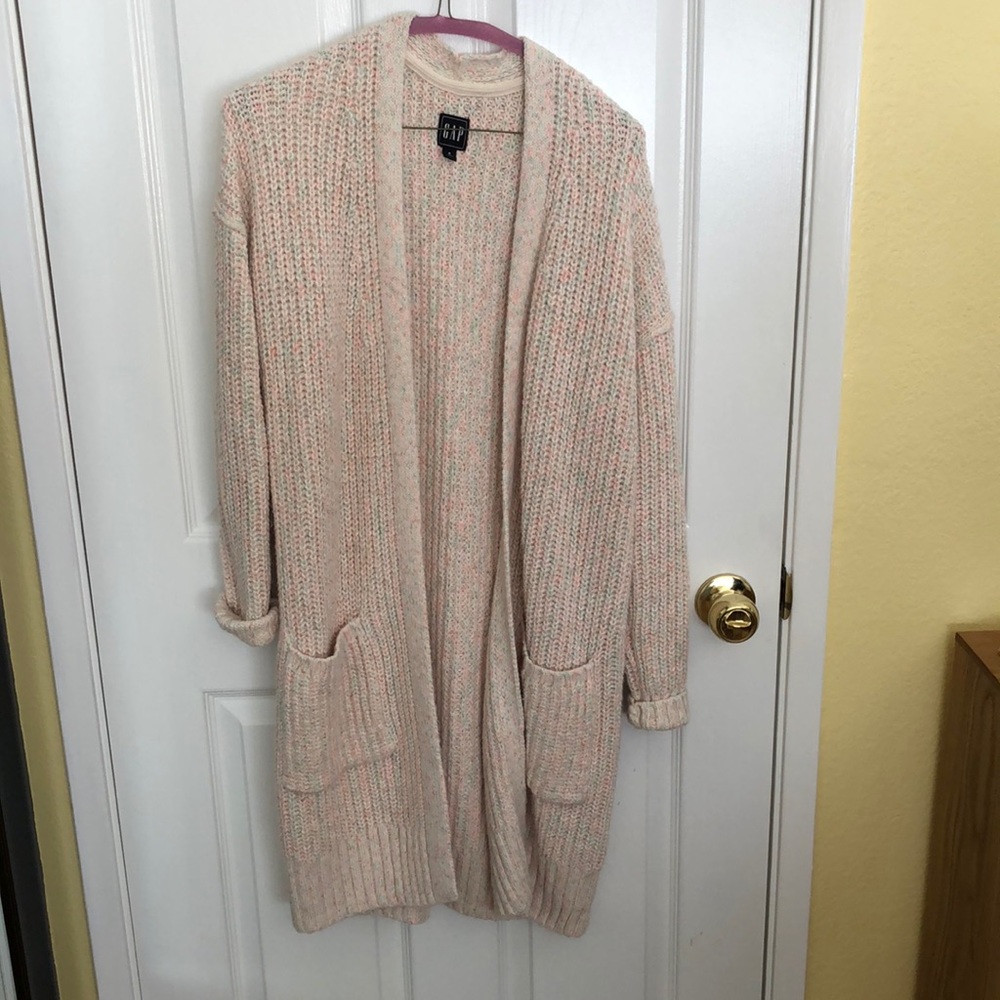 Speckled cardigan with mint, pink and off white